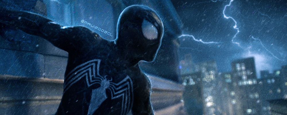 Крутой постер «Нового Человека-паука 3» с Эндрю Гарфилдом в черном костюме от художника