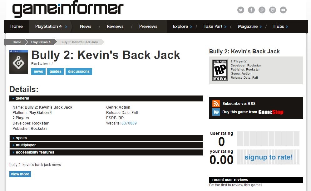 Слух: Bully 2: Kevin's Back Jack находится в разработке