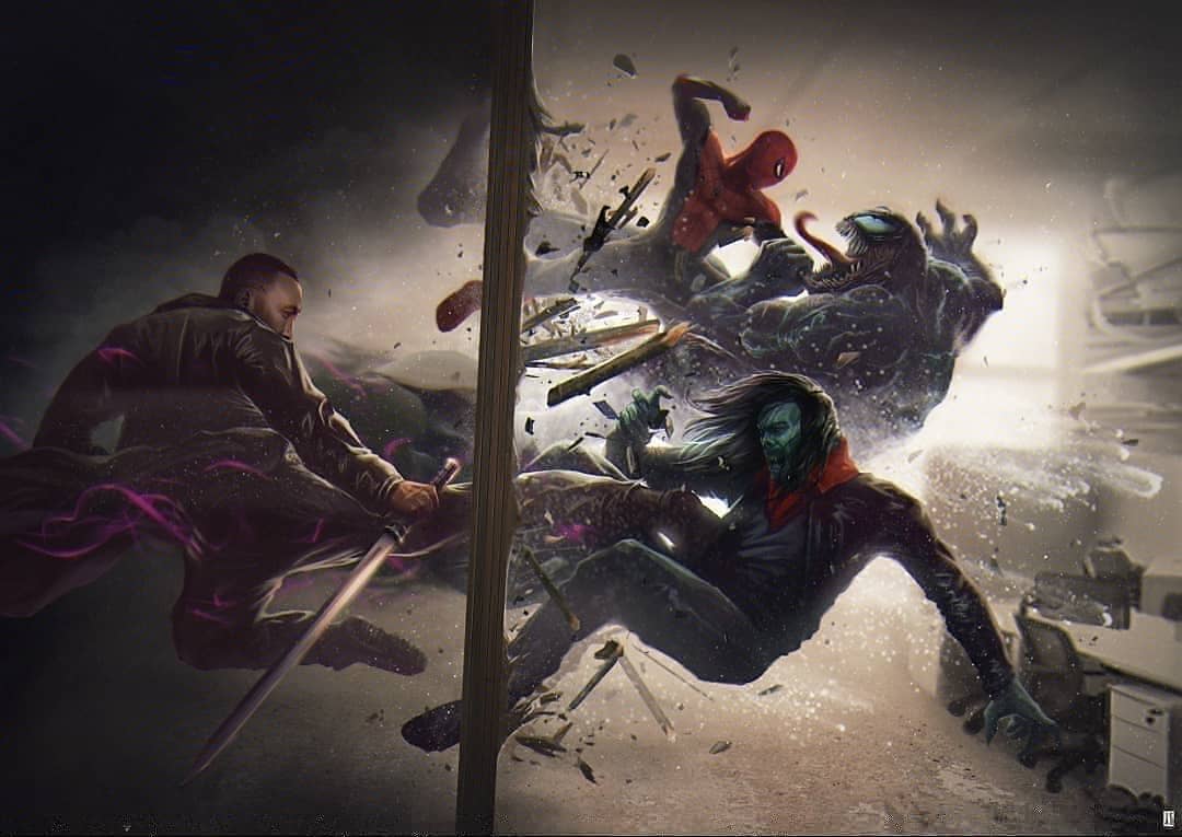 Блэйд, Веном и Человек-паук сражаются на этом изображении MCU