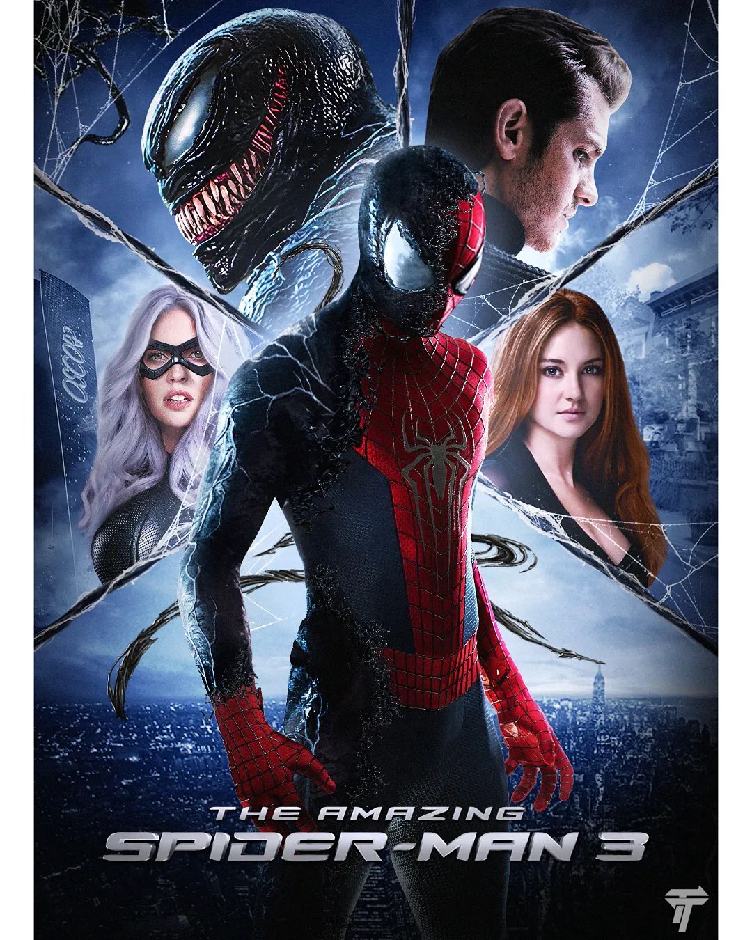 Фан-постер «Нового Человека-паука 3» с Эндрю Гарфилдом объединил Венома, Черную кошку и МэДжей