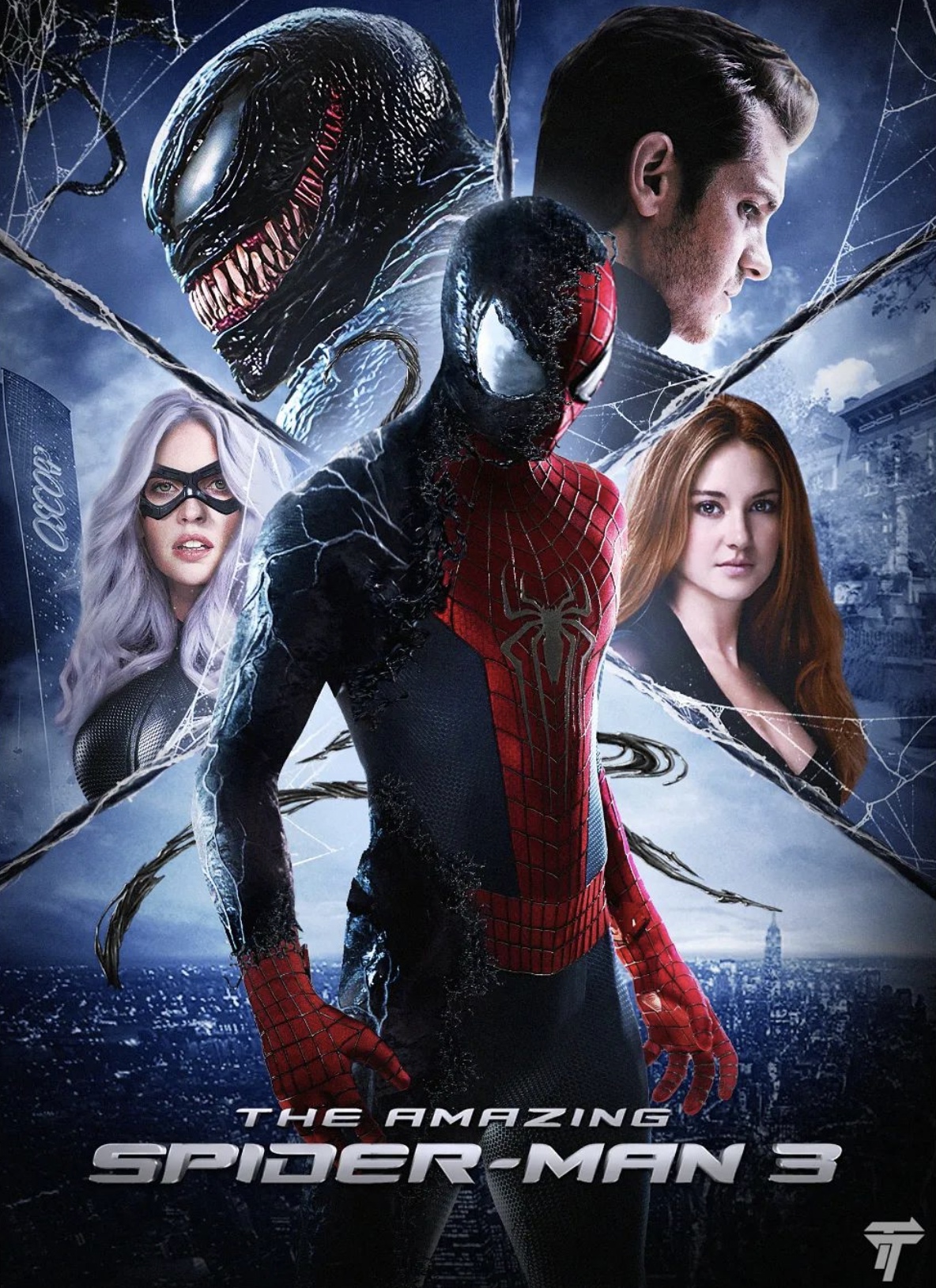 Крутой постер «Нового Человека-паука 3» с Эндрю Гарфилдом в черном костюме от художника