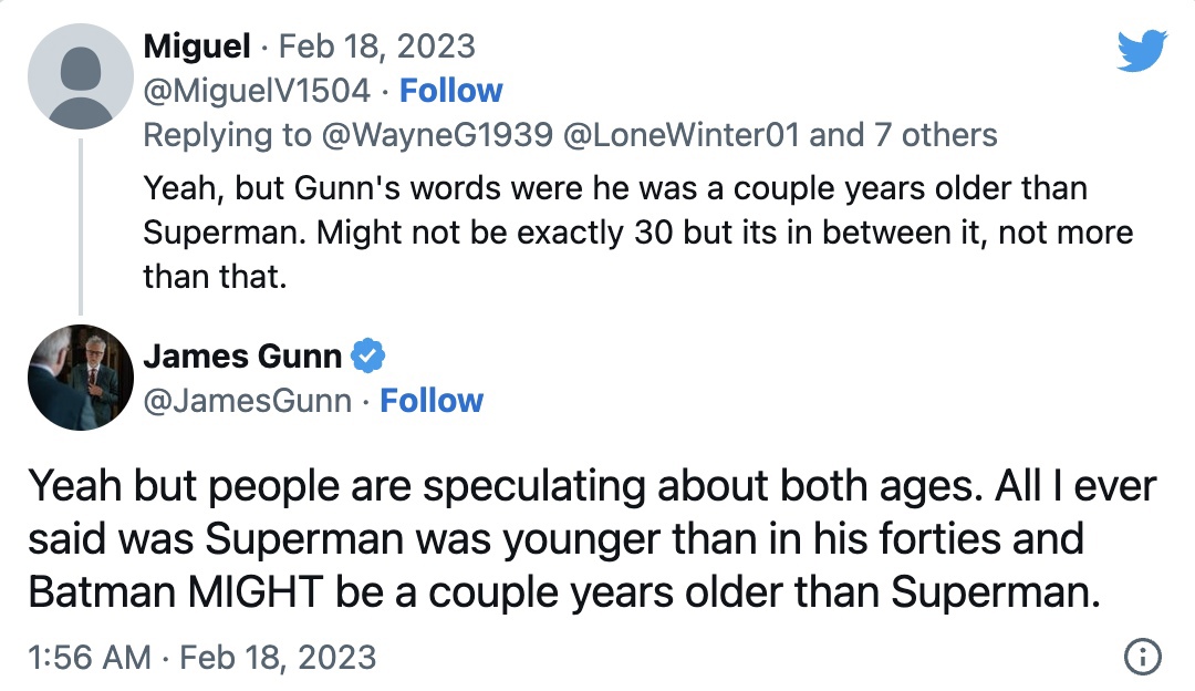 Джеймс Ганн прояснил возраст новых Супермена и Бэтмена во вселенной DC