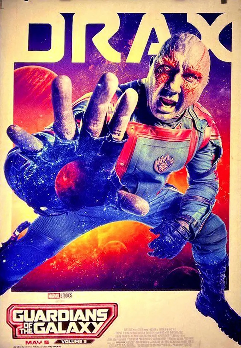 Покинувший MCU Дэйв Батиста в роли Дракса на новом постере «Стражей галактики 3»