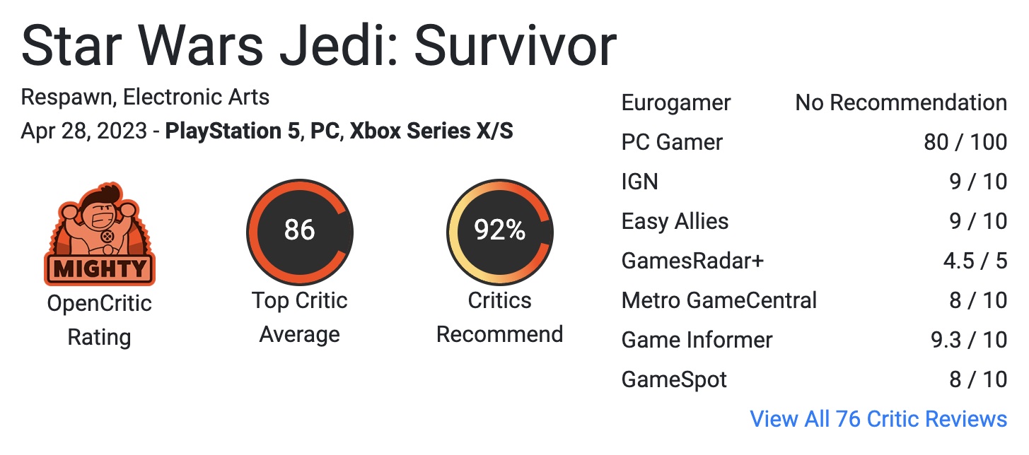 Отзывы и оценки Star Wars Jedi: Survivor - можно не ждать «кряка»