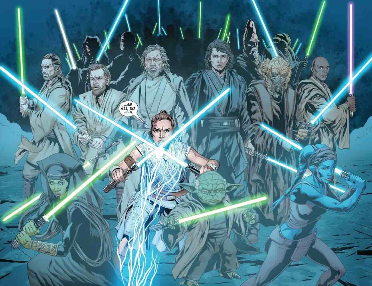 Панель джедаев из выпуска № 5 комикс-адаптации The Rise of Skywalker