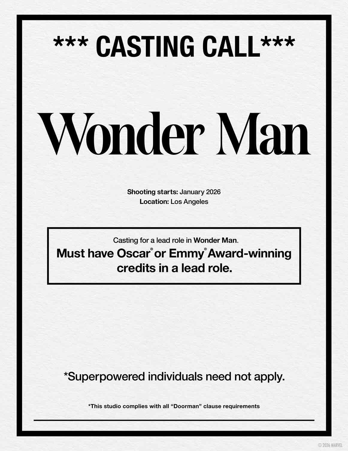 Постер с кастингом «Чудо-человек» / Marvel Studios