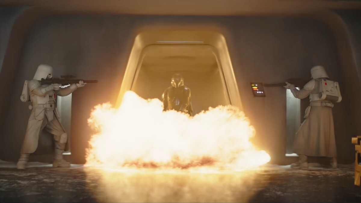 Дин Джарин использует огнемет в «Мандалорец и Грогу» / Lucasfilm