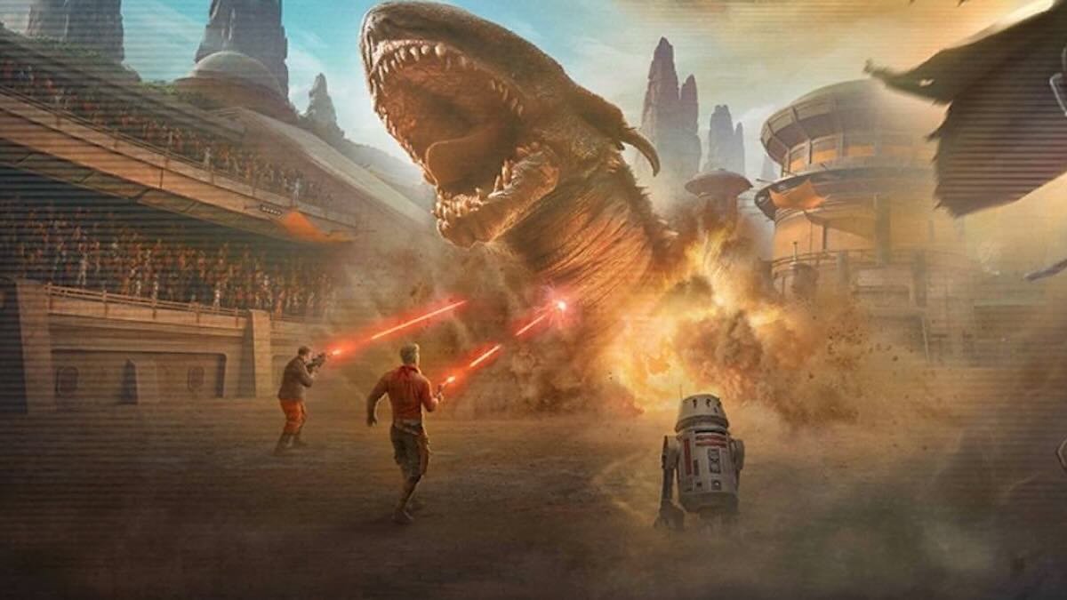 Карсон Тева и Кобб Вэнс сражаются с монстром на арте для Galaxy of Heroes / Lucasfilm
