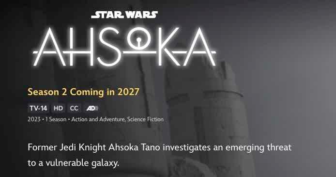 Страница сериала «Звёздные войны: Асока» на Disney+
