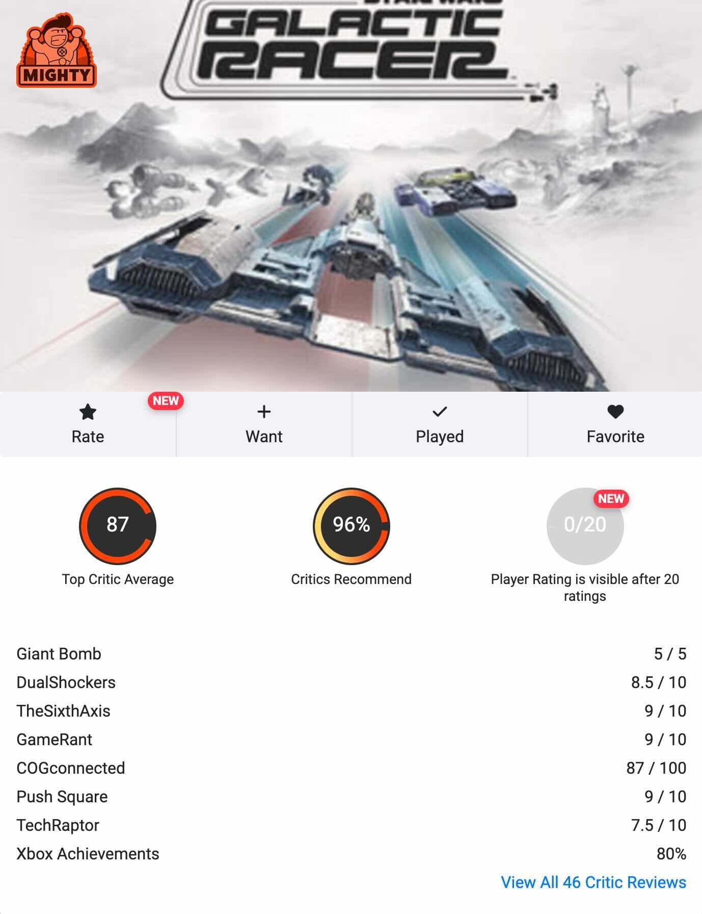 Оценки Star Wars: Galactic Racer
